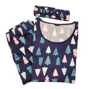 Christmas Tree Print - Navy Pajama Set 3PC Women's Plus Size